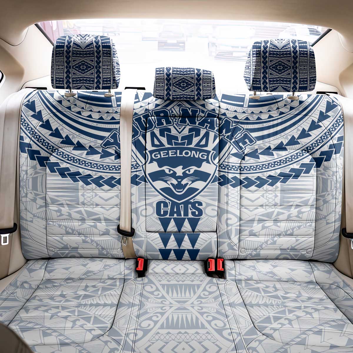 Personalized Geelong Cats Back Car Seat Cover Polynesian Tribal Pattern Heritage Football