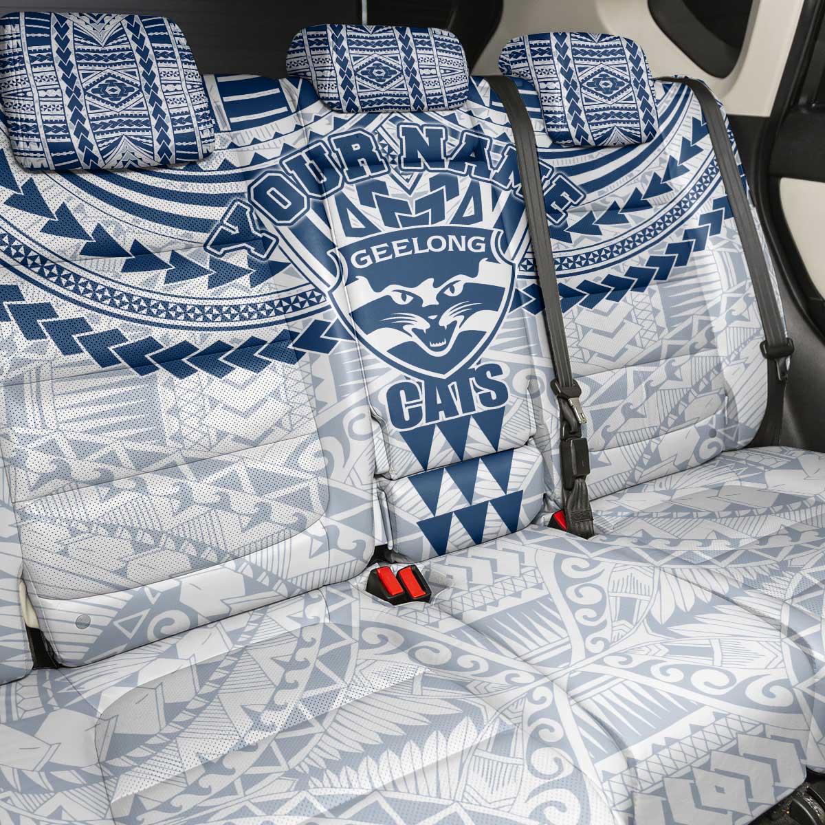 Personalized Geelong Cats Back Car Seat Cover Polynesian Tribal Pattern Heritage Football