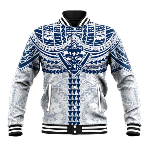 Personalized Geelong Cats Baseball Jacket Polynesian Tribal Pattern Heritage Football