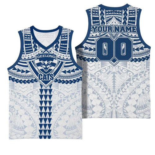 Personalized Geelong Cats Basketball Jersey Polynesian Tribal Pattern Heritage Football