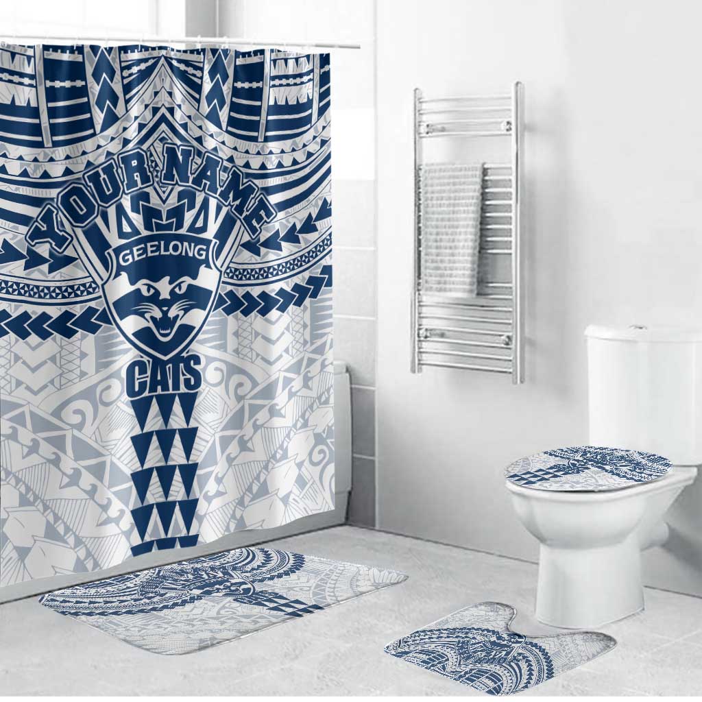 Personalized Geelong Cats Bathroom Set Polynesian Tribal Pattern Heritage Football