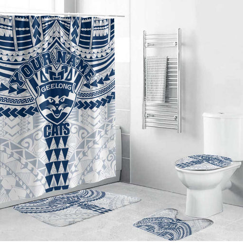Personalized Geelong Cats Bathroom Set Polynesian Tribal Pattern Heritage Football