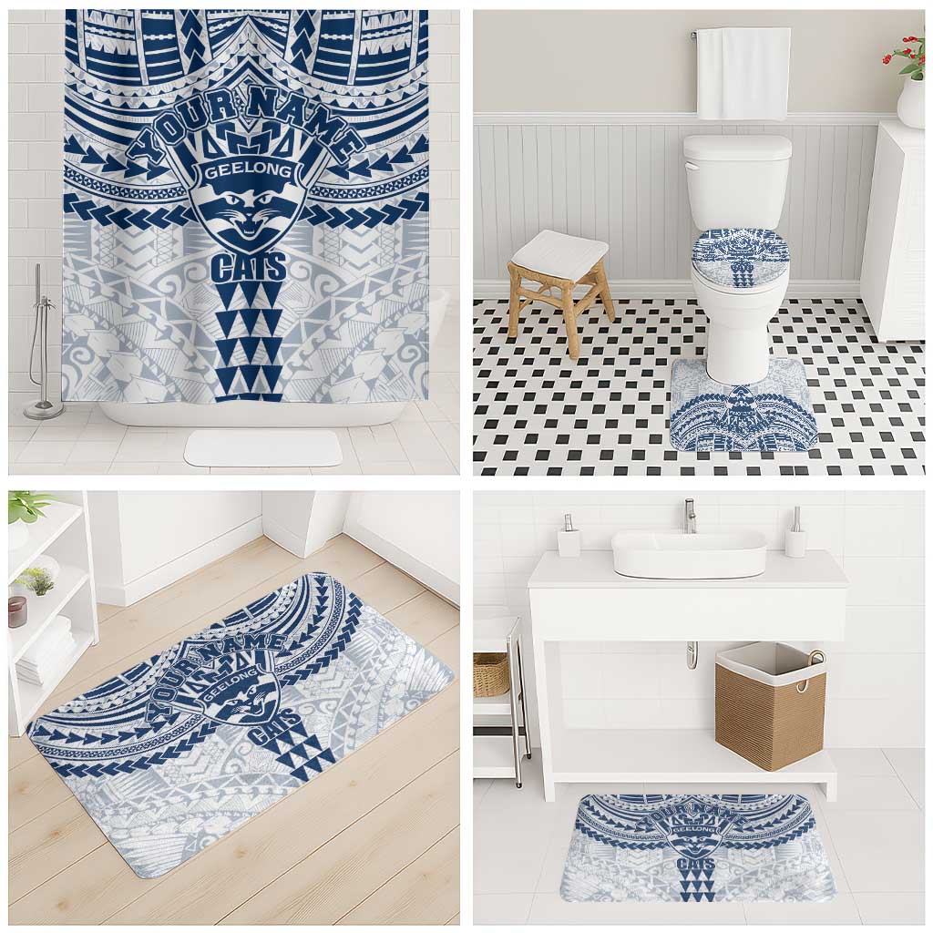 Personalized Geelong Cats Bathroom Set Polynesian Tribal Pattern Heritage Football