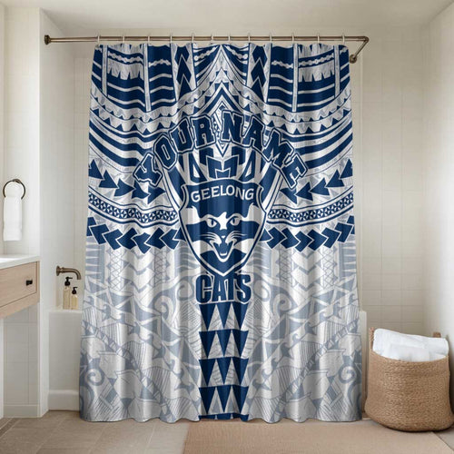 Personalized Geelong Cats Bathroom Set Polynesian Tribal Pattern Heritage Football