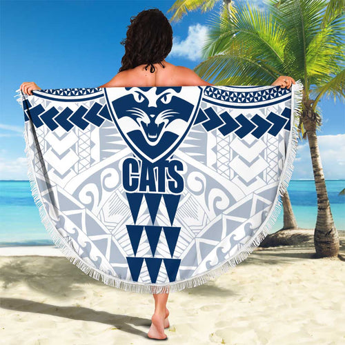 Personalized Geelong Cats Beach Blanket Polynesian Tribal Pattern Heritage Football