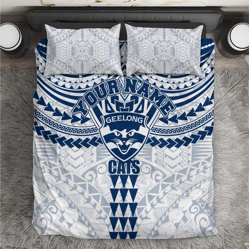 Personalized Geelong Cats Bedding Set Polynesian Tribal Pattern Heritage Football