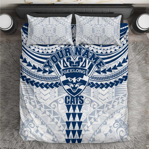 Personalized Geelong Cats Bedding Set Polynesian Tribal Pattern Heritage Football