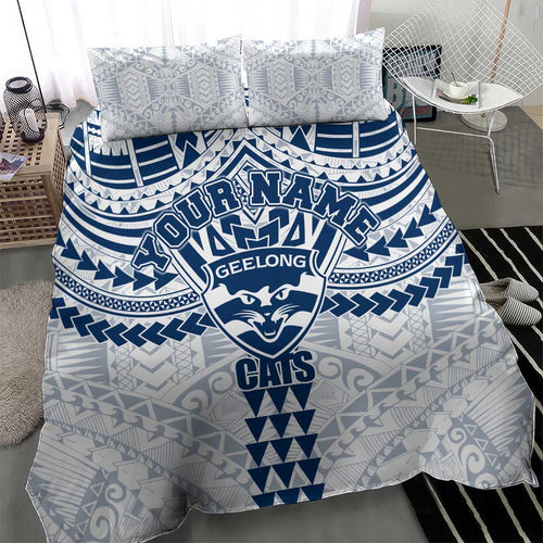 Personalized Geelong Cats Bedding Set Polynesian Tribal Pattern Heritage Football