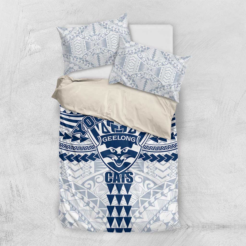 Personalized Geelong Cats Bedding Set Polynesian Tribal Pattern Heritage Football