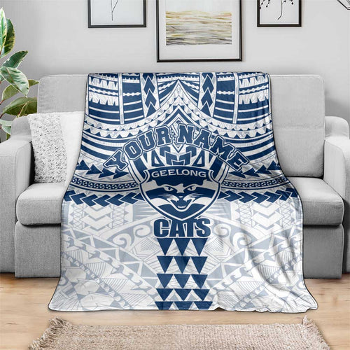 Personalized Geelong Cats Blanket Polynesian Tribal Pattern Heritage Football