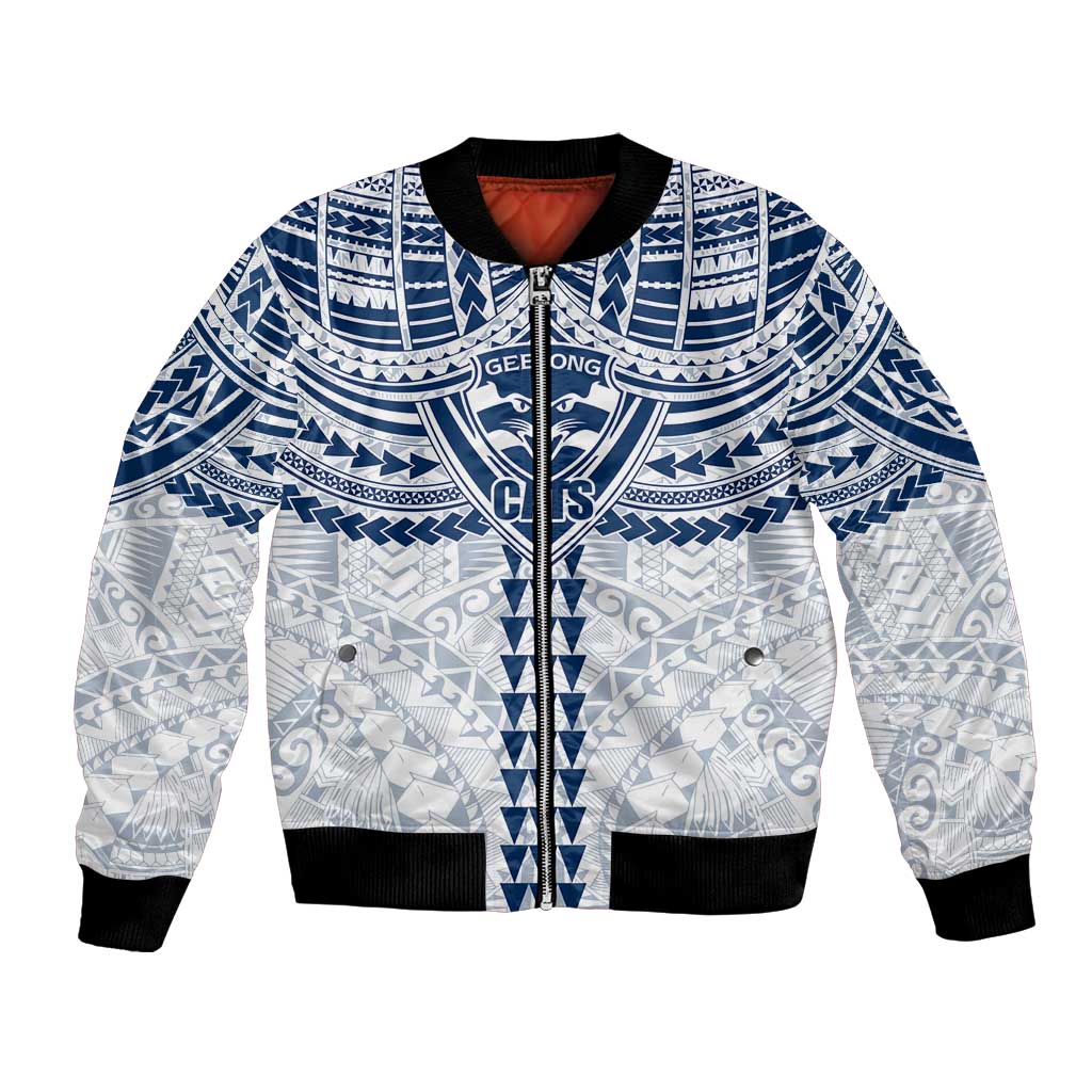 Personalized Geelong Cats Bomber Jacket Polynesian Tribal Pattern Heritage Football
