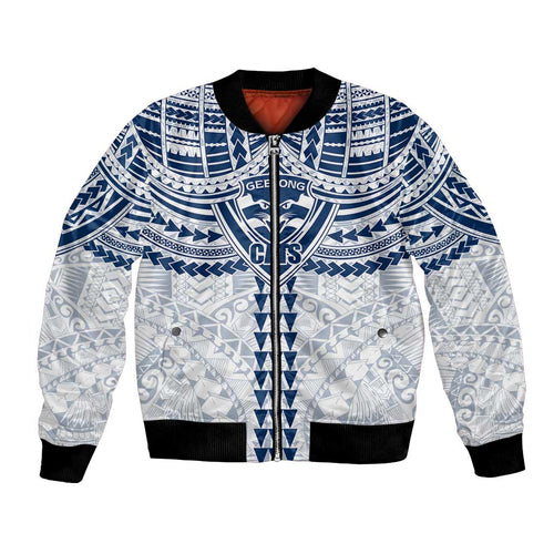 Personalized Geelong Cats Bomber Jacket Polynesian Tribal Pattern Heritage Football