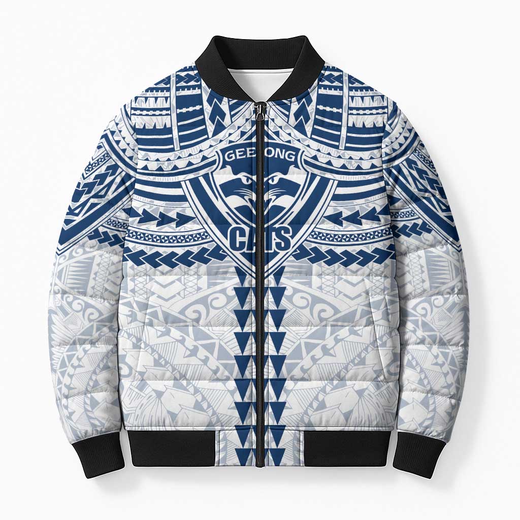 Personalized Geelong Cats Bomber Puffer Jacket Polynesian Tribal Pattern Heritage Football