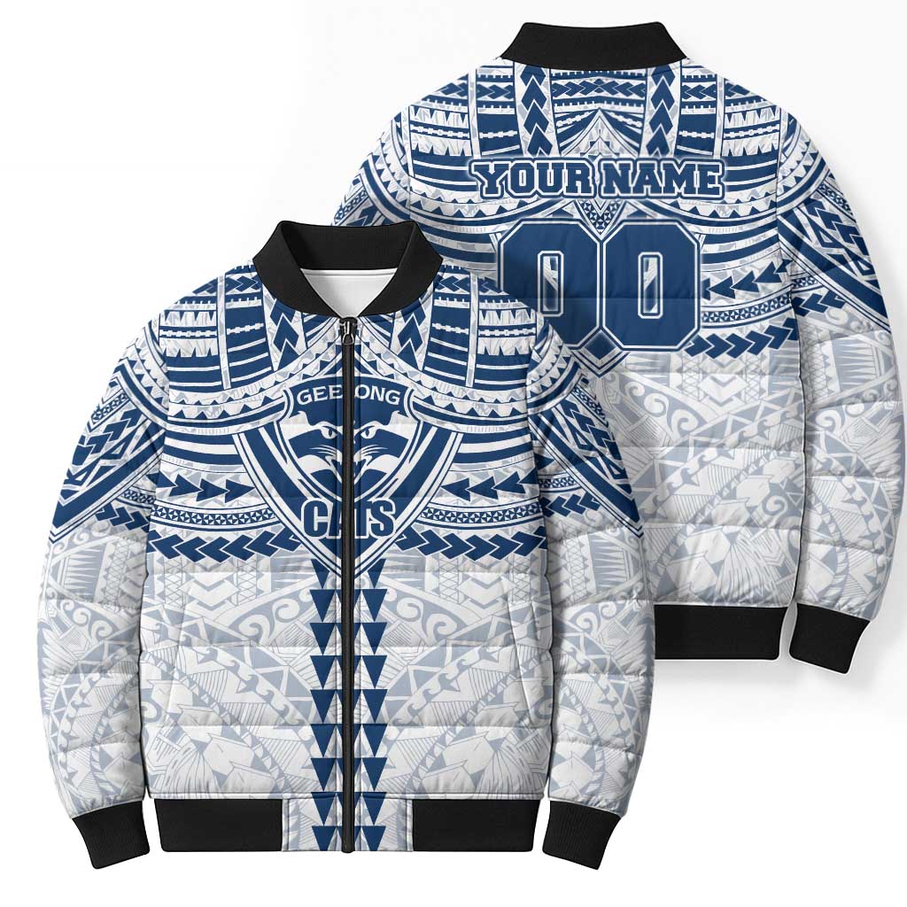 Personalized Geelong Cats Bomber Puffer Jacket Polynesian Tribal Pattern Heritage Football