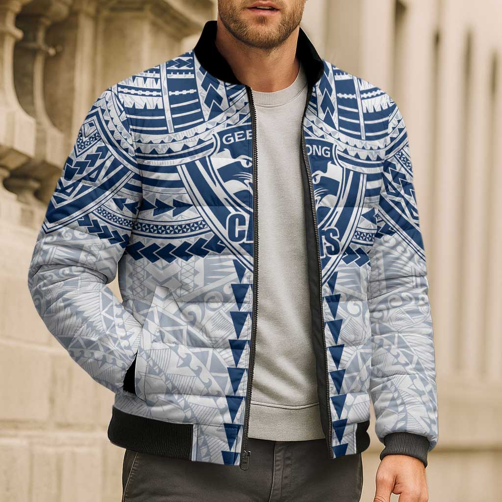 Personalized Geelong Cats Bomber Puffer Jacket Polynesian Tribal Pattern Heritage Football