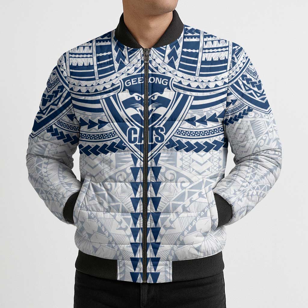 Personalized Geelong Cats Bomber Puffer Jacket Polynesian Tribal Pattern Heritage Football