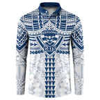 Personalized Geelong Cats Button Sweatshirt Polynesian Tribal Pattern Heritage Football