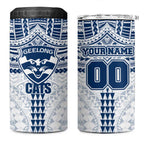 Personalized Geelong Cats 4 in 1 Can Cooler Tumbler Polynesian Tribal Pattern Heritage Football