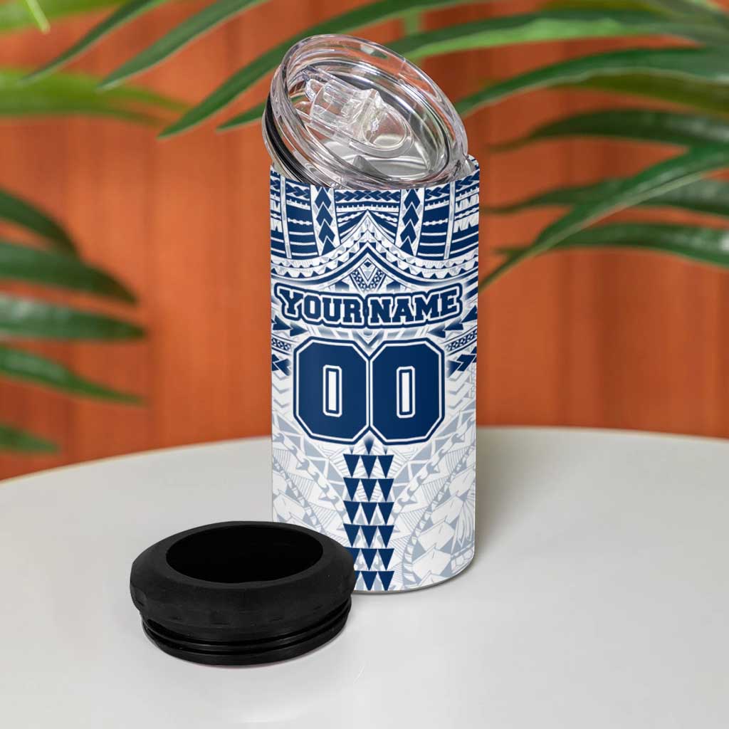 Personalized Geelong Cats 4 in 1 Can Cooler Tumbler Polynesian Tribal Pattern Heritage Football