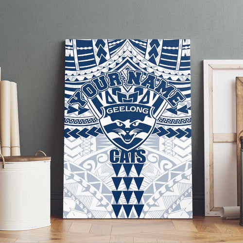 Personalized Geelong Cats Canvas Wall Art Polynesian Tribal Pattern Heritage Football