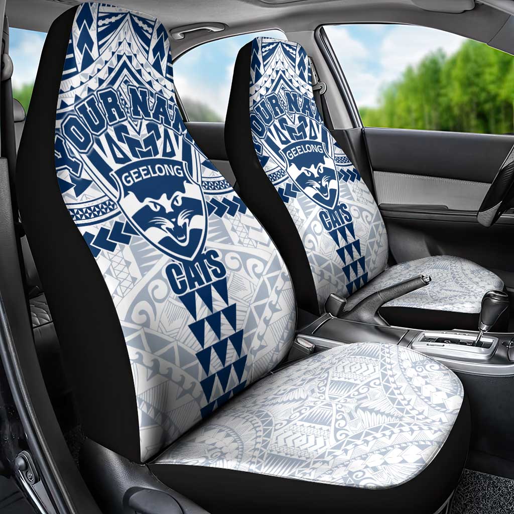 Personalized Geelong Cats Car Seat Cover Polynesian Tribal Pattern Heritage Football
