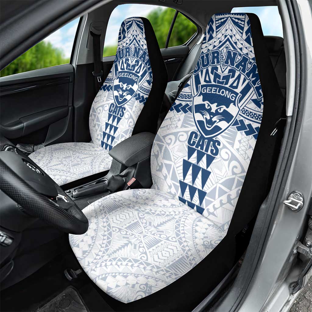 Personalized Geelong Cats Car Seat Cover Polynesian Tribal Pattern Heritage Football