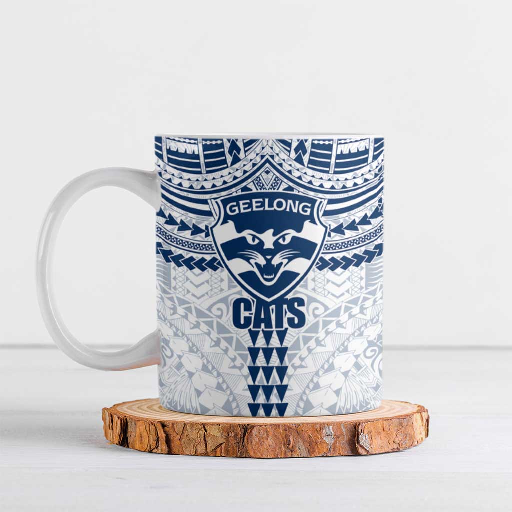 Personalized Geelong Cats Ceramic Mug Polynesian Tribal Pattern Heritage Football