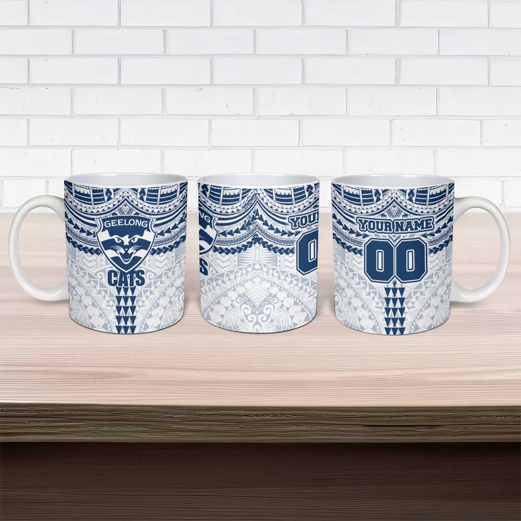 Personalized Geelong Cats Ceramic Mug Polynesian Tribal Pattern Heritage Football