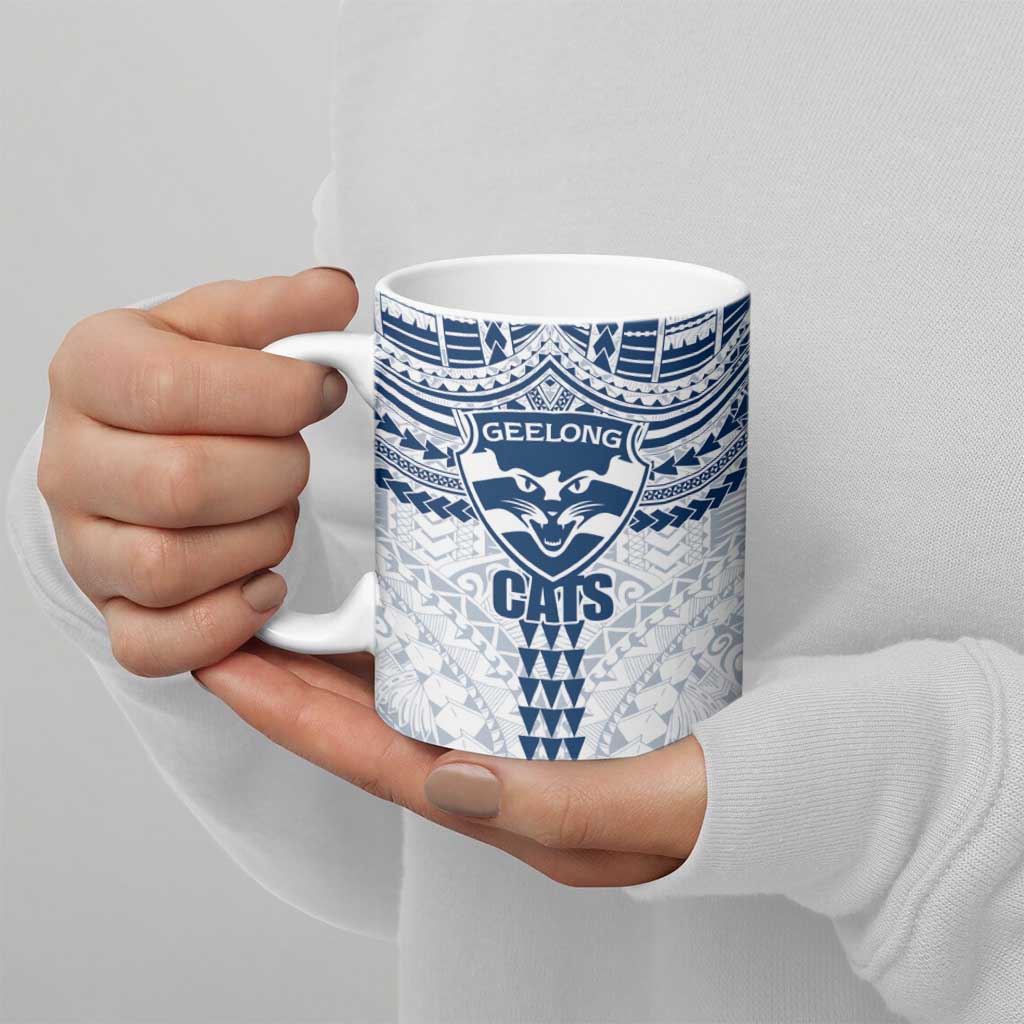Personalized Geelong Cats Ceramic Mug Polynesian Tribal Pattern Heritage Football