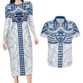 Personalized Geelong Cats Couples Matching Long Sleeve Bodycon Dress and Hawaiian Shirt Polynesian Tribal Pattern Heritage Football
