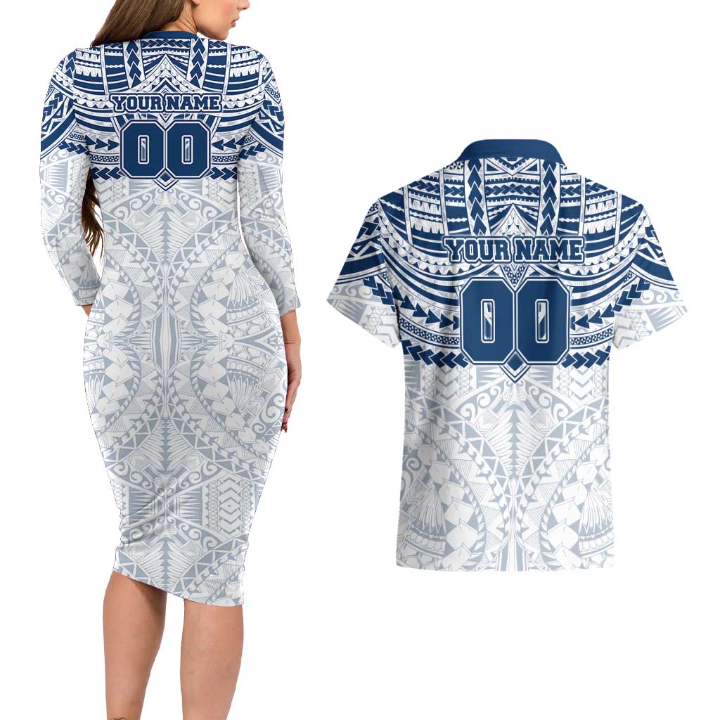 Personalized Geelong Cats Couples Matching Long Sleeve Bodycon Dress and Hawaiian Shirt Polynesian Tribal Pattern Heritage Football