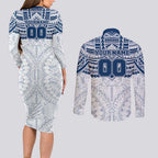 Personalized Geelong Cats Couples Matching Long Sleeve Bodycon Dress and Long Sleeve Button Shirt Polynesian Tribal Pattern Heritage Football