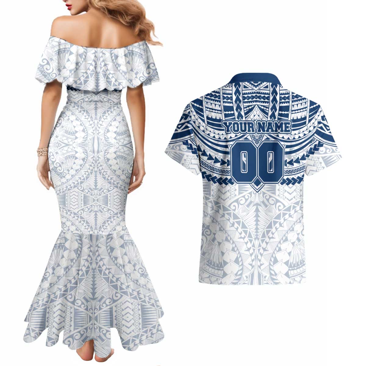 Personalized Geelong Cats Couples Matching Mermaid Dress and Hawaiian Shirt Polynesian Tribal Pattern Heritage Football