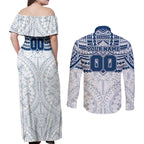 Personalized Geelong Cats Couples Matching Off Shoulder Maxi Dress and Long Sleeve Button Shirt Polynesian Tribal Pattern Heritage Football