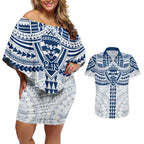 Personalized Geelong Cats Couples Matching Off Shoulder Short Dress and Hawaiian Shirt Polynesian Tribal Pattern Heritage Football