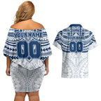 Personalized Geelong Cats Couples Matching Off Shoulder Short Dress and Hawaiian Shirt Polynesian Tribal Pattern Heritage Football