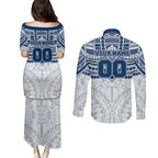 Personalized Geelong Cats Couples Matching Puletasi and Long Sleeve Button Shirt Polynesian Tribal Pattern Heritage Football