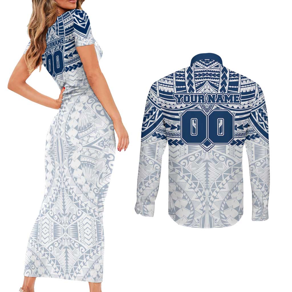 Personalized Geelong Cats Couples Matching Short Sleeve Bodycon Dress and Long Sleeve Button Shirt Polynesian Tribal Pattern Heritage Football