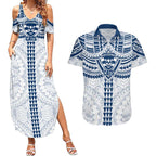 Personalized Geelong Cats Couples Matching Summer Maxi Dress and Hawaiian Shirt Polynesian Tribal Pattern Heritage Football