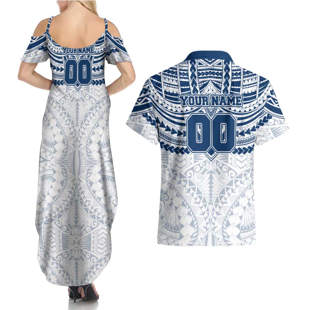 Personalized Geelong Cats Couples Matching Summer Maxi Dress and Hawaiian Shirt Polynesian Tribal Pattern Heritage Football