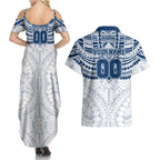 Personalized Geelong Cats Couples Matching Summer Maxi Dress and Hawaiian Shirt Polynesian Tribal Pattern Heritage Football