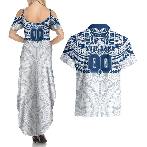 Personalized Geelong Cats Couples Matching Summer Maxi Dress and Hawaiian Shirt Polynesian Tribal Pattern Heritage Football