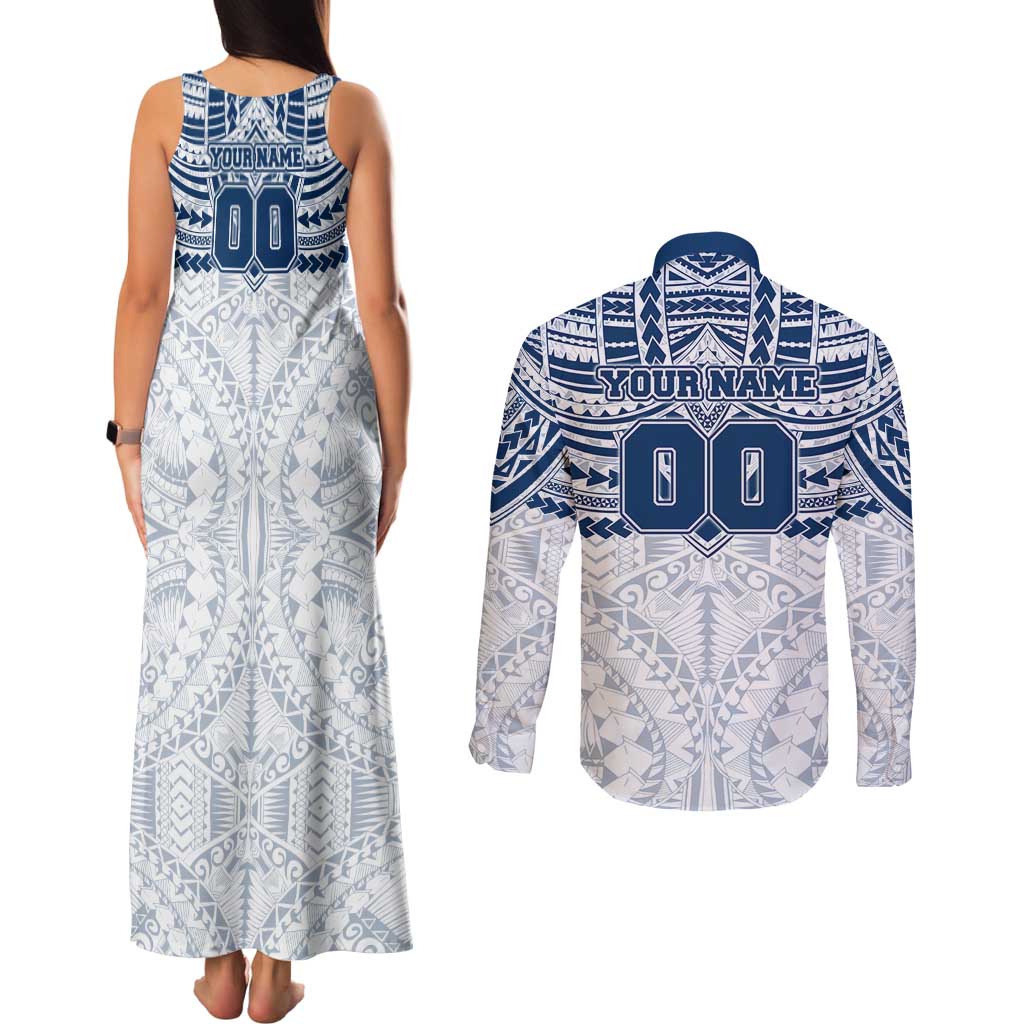 Personalized Geelong Cats Couples Matching Tank Maxi Dress and Long Sleeve Button Shirt Polynesian Tribal Pattern Heritage Football