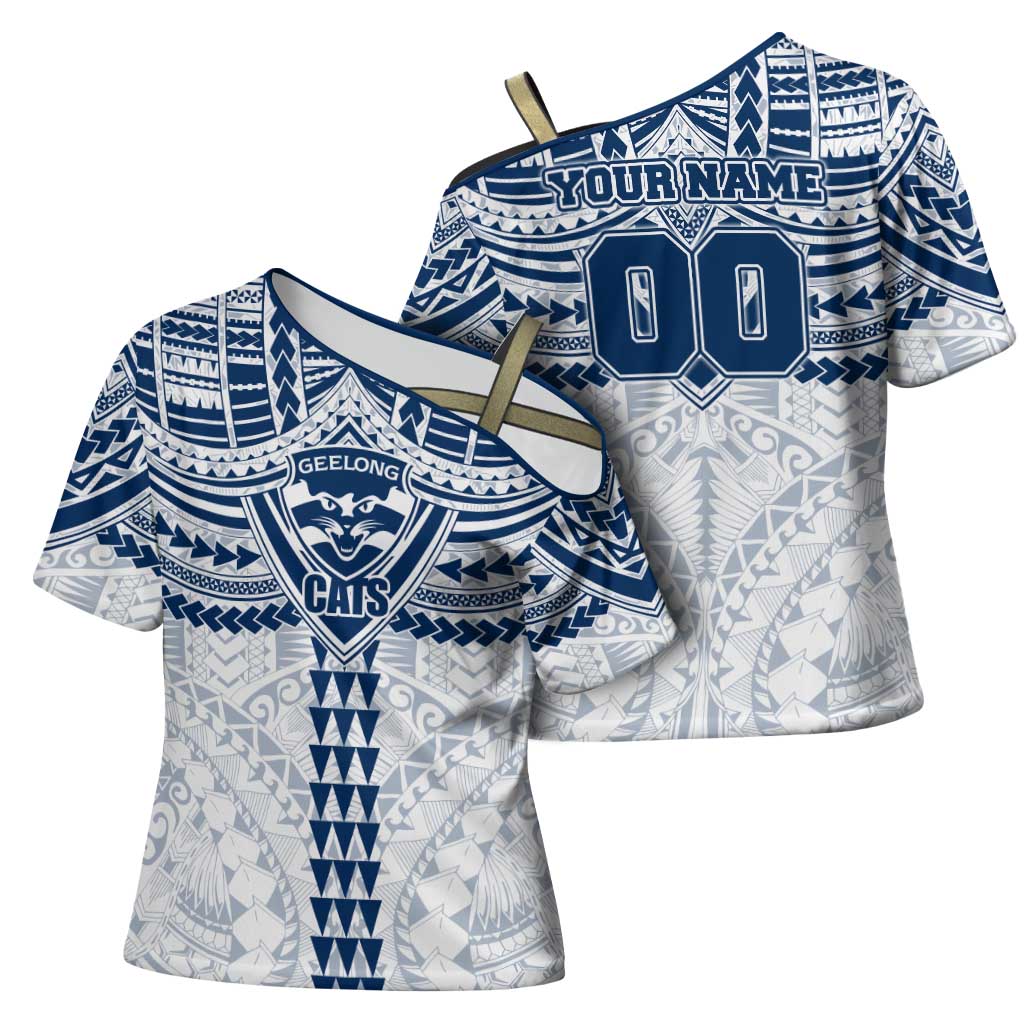 Personalized Geelong Cats Cross Shoulder Shirt Polynesian Tribal Pattern Heritage Football