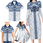 Personalized Geelong Cats Family Matching Long Sleeve Bodycon Dress and Hawaiian Shirt Polynesian Tribal Pattern Heritage Football