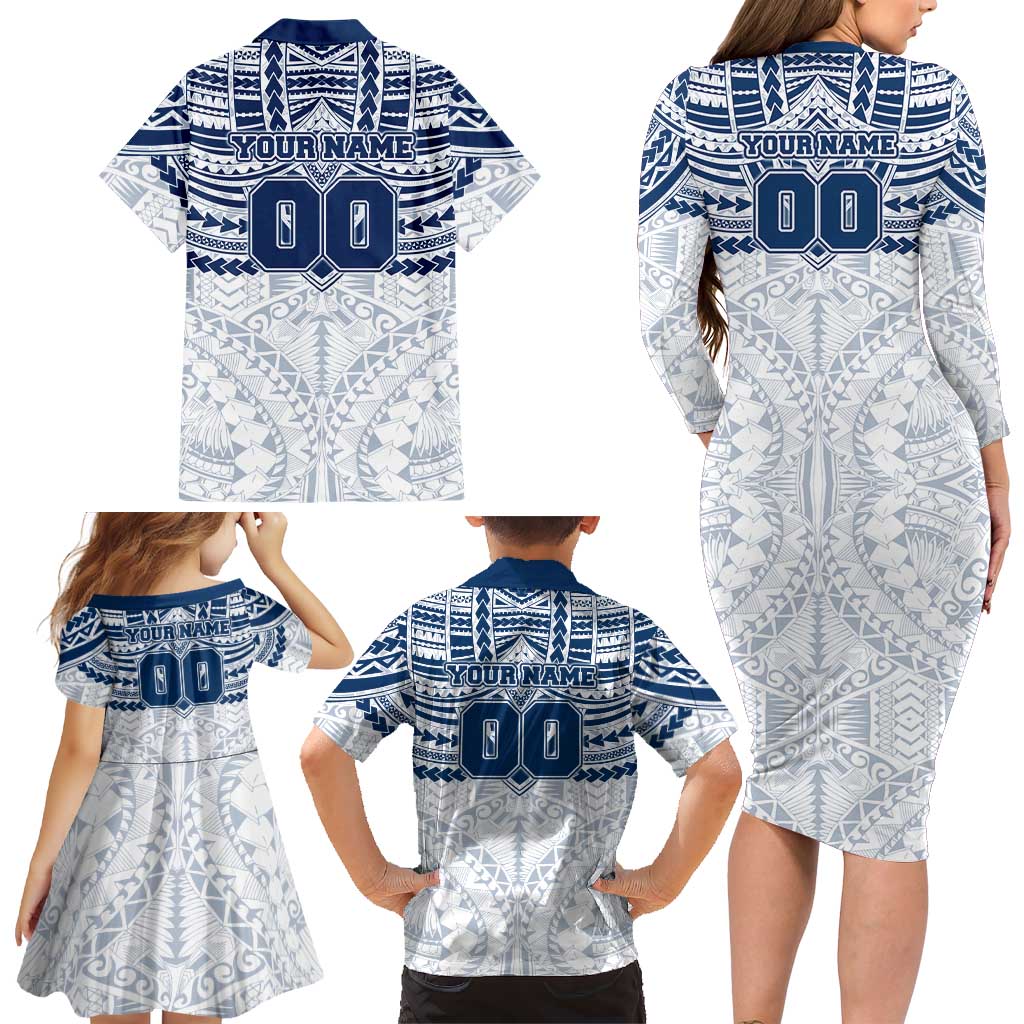Personalized Geelong Cats Family Matching Long Sleeve Bodycon Dress and Hawaiian Shirt Polynesian Tribal Pattern Heritage Football