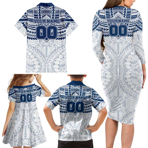 Personalized Geelong Cats Family Matching Long Sleeve Bodycon Dress and Hawaiian Shirt Polynesian Tribal Pattern Heritage Football