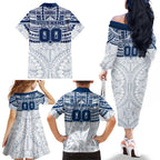 Personalized Geelong Cats Family Matching Off The Shoulder Long Sleeve Dress and Hawaiian Shirt Polynesian Tribal Pattern Heritage Football