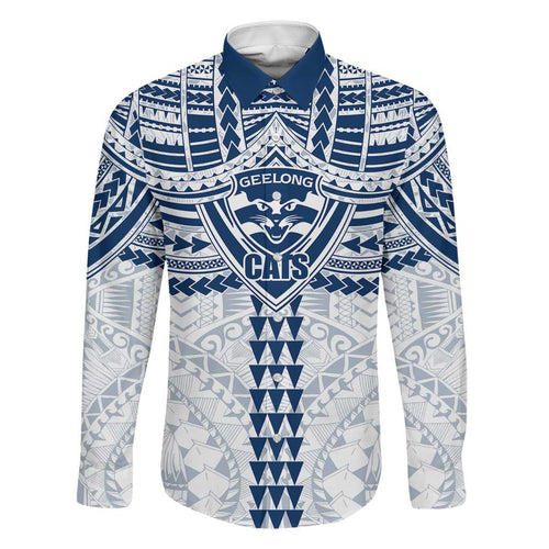 Personalized Geelong Cats Family Matching Off The Shoulder Long Sleeve Dress and Hawaiian Shirt Polynesian Tribal Pattern Heritage Football