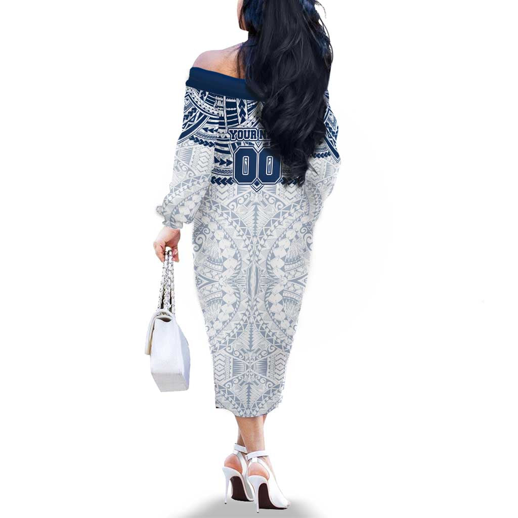 Personalized Geelong Cats Family Matching Off The Shoulder Long Sleeve Dress and Hawaiian Shirt Polynesian Tribal Pattern Heritage Football